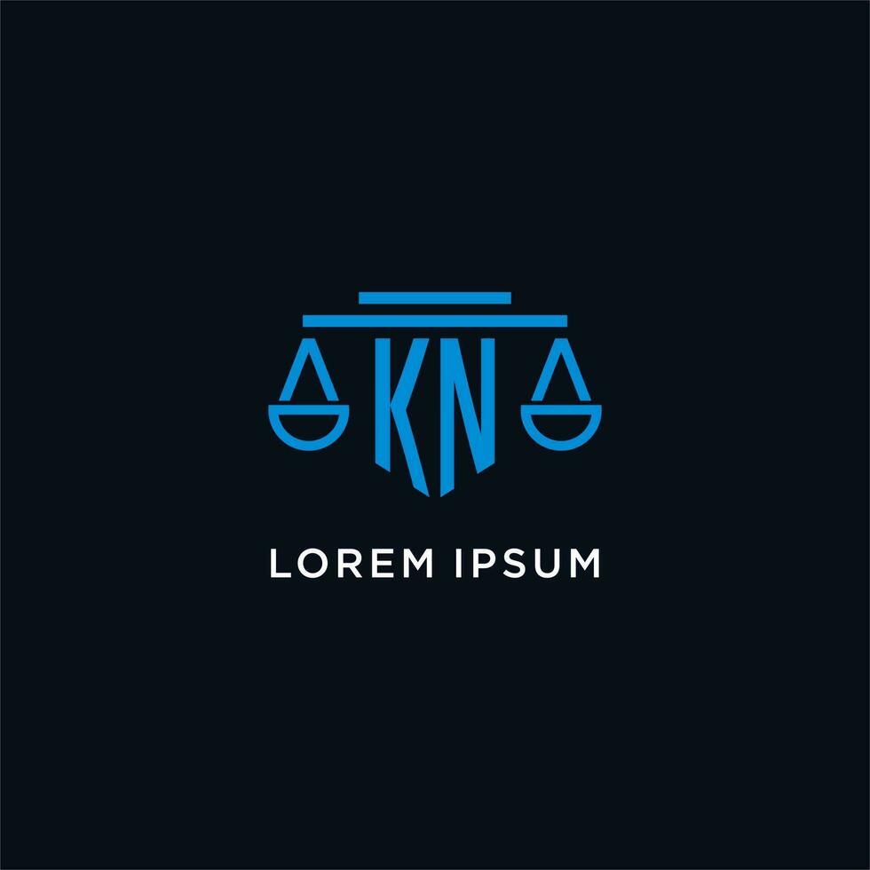 KN monogram initial logo with scales of justice icon design inspiration vector