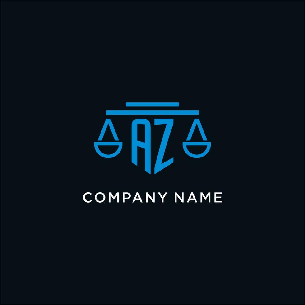 AZ monogram initial logo with scales of justice icon design inspiration vector
