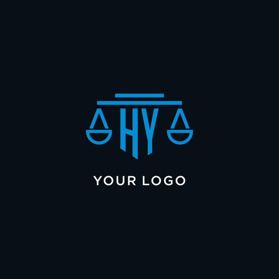 HY monogram initial logo with scales of justice icon design inspiration vector