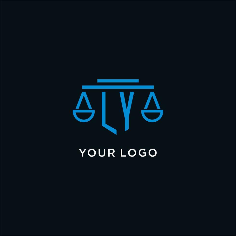 LY monogram initial logo with scales of justice icon design inspiration vector