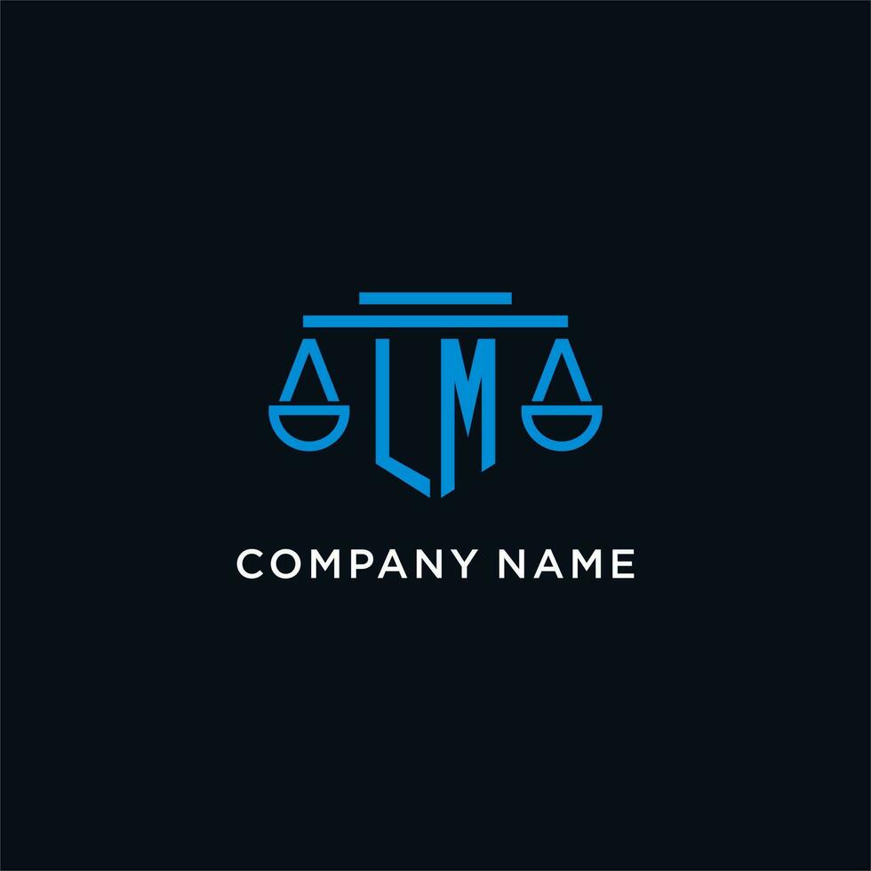 LM monogram initial logo with scales of justice icon design inspiration vector