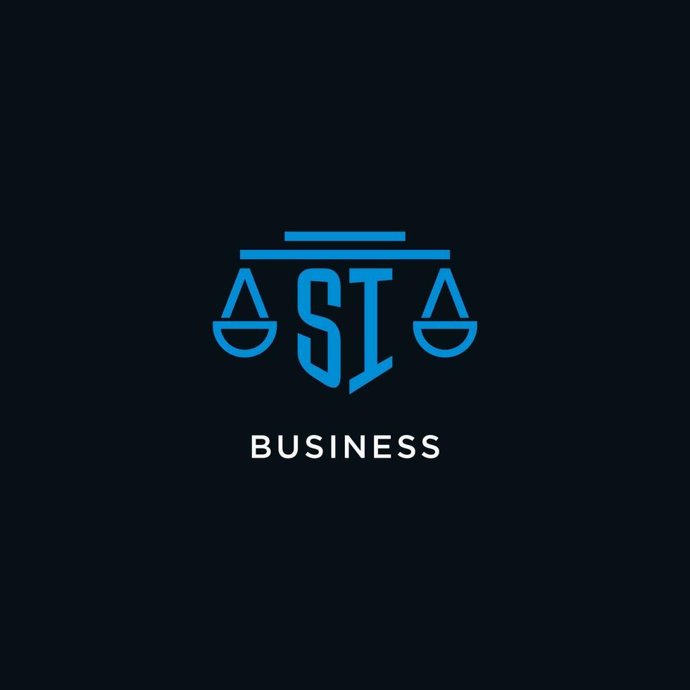 SI monogram initial logo with scales of justice icon design inspiration vector