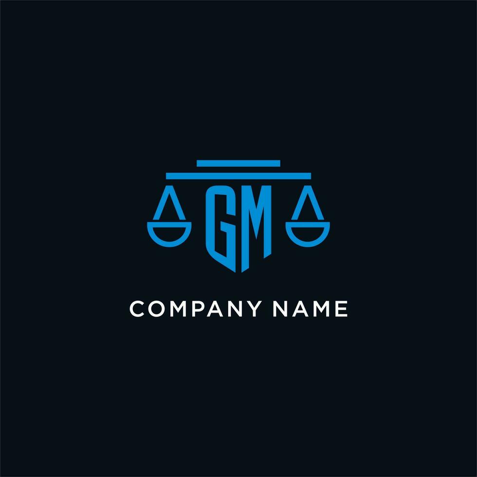GM monogram initial logo with scales of justice icon design inspiration vector