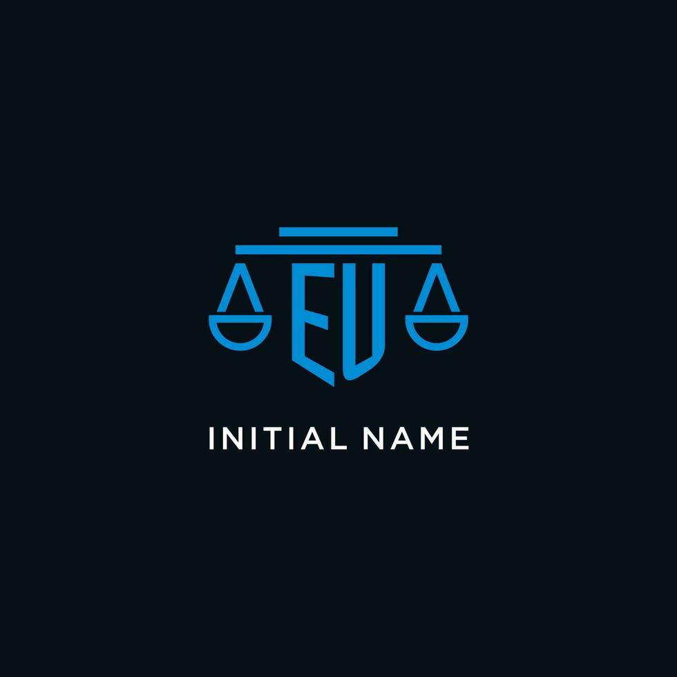 EU monogram initial logo with scales of justice icon design inspiration vector