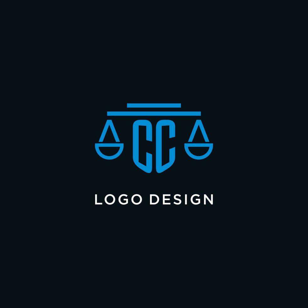 CC monogram initial logo with scales of justice icon design inspiration vector