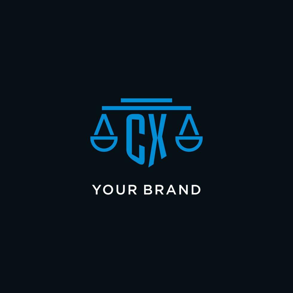 CX monogram initial logo with scales of justice icon design inspiration vector