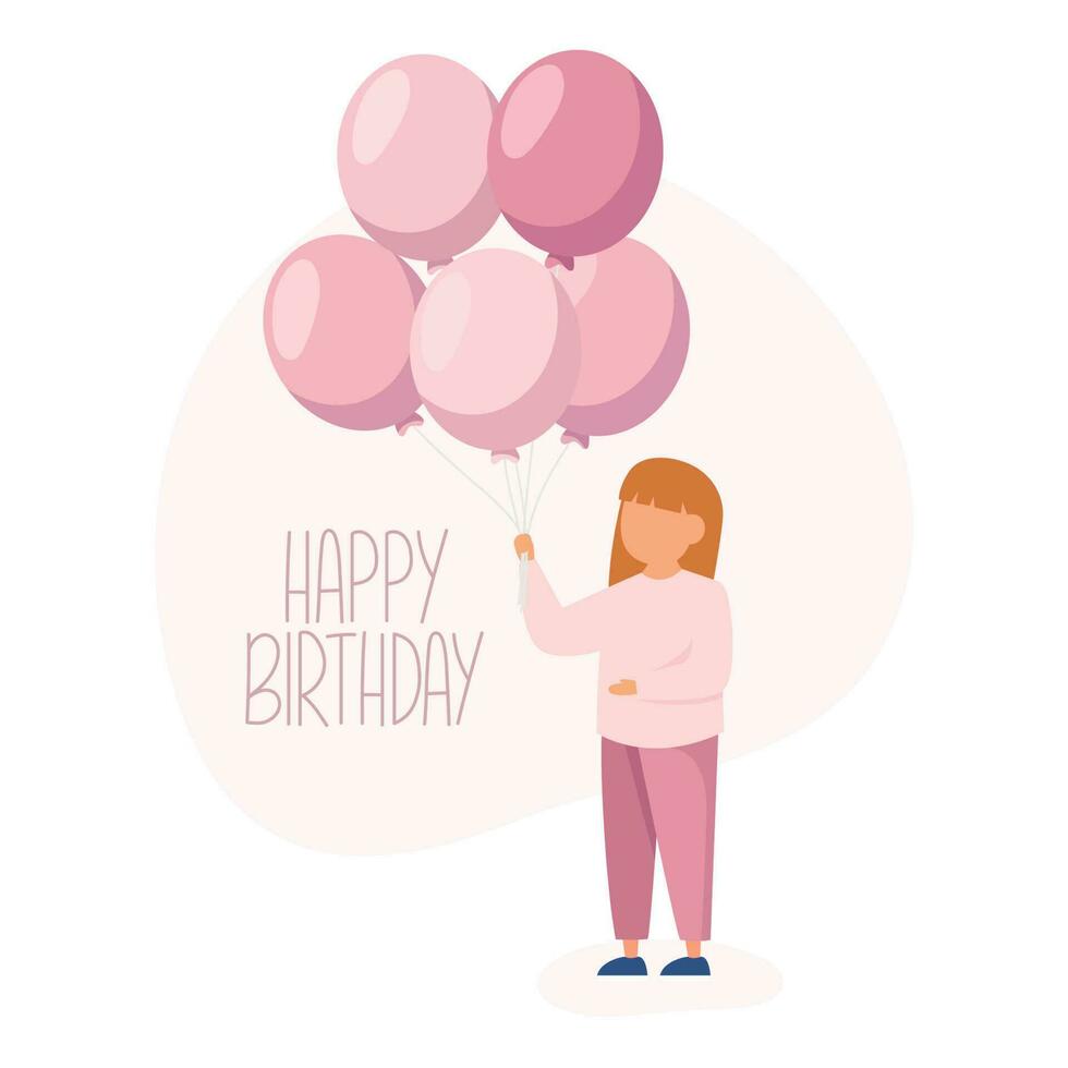 Little girl standing and holding balloons. Happy birthday concept. Happy childrens day vector