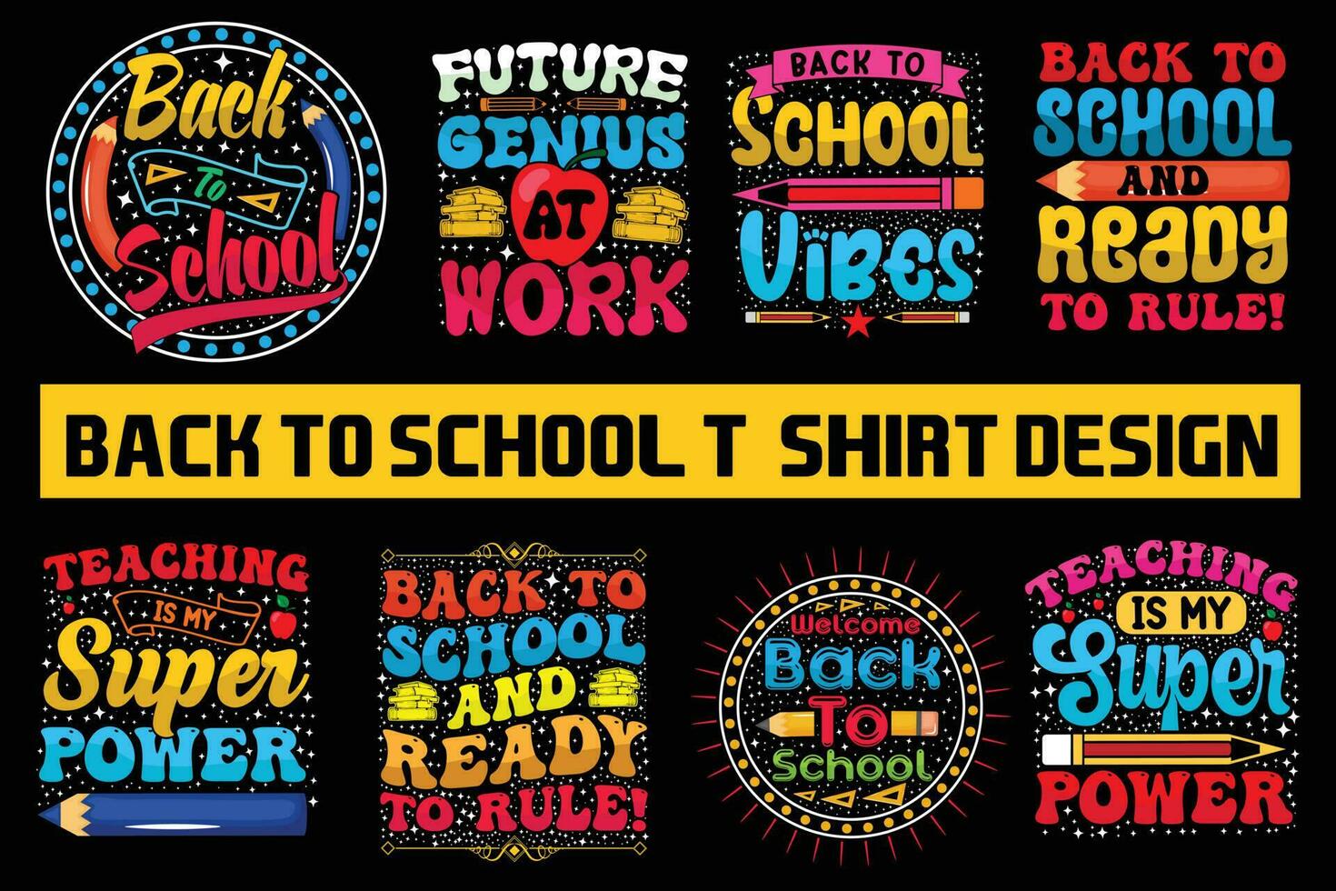 Back to school t-shirt design bundle, 100 days of school, first day, 100-day typography t-shirt, kids t-shirt vector