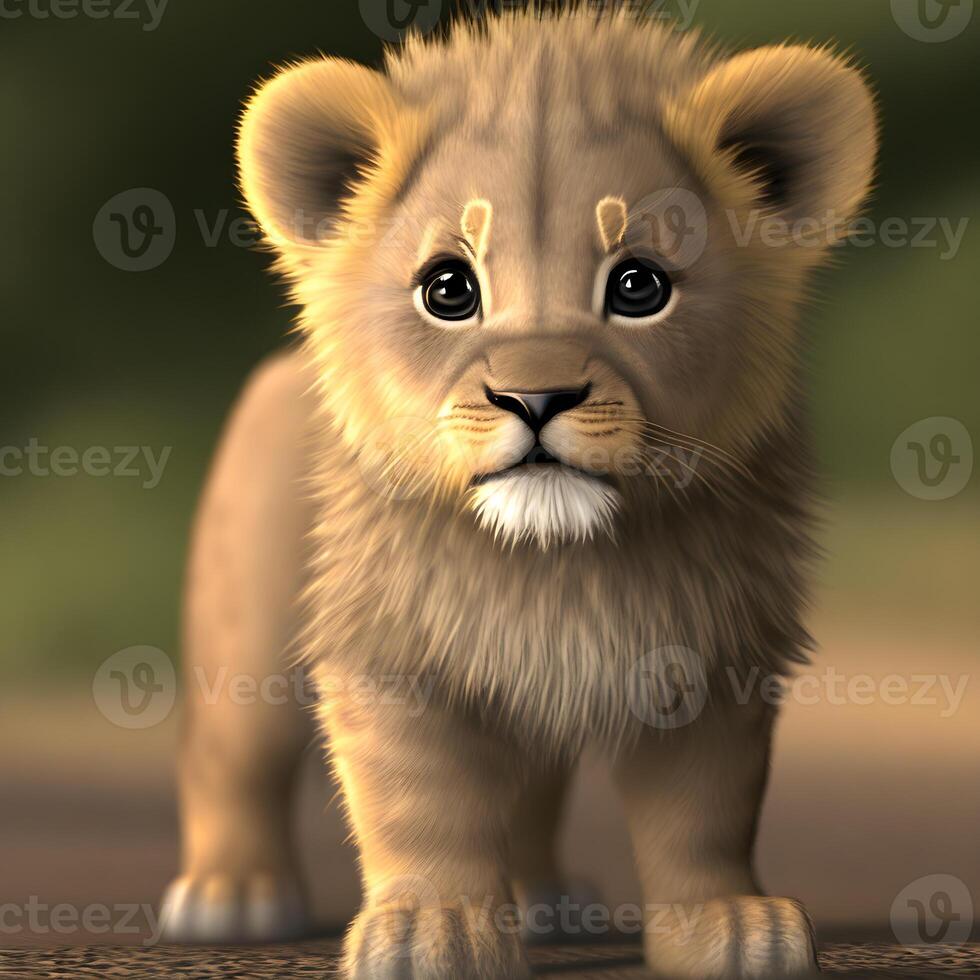 Cute tiny little lion cub , photo