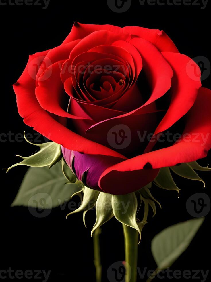 Illustration of a Rose in black background. photo