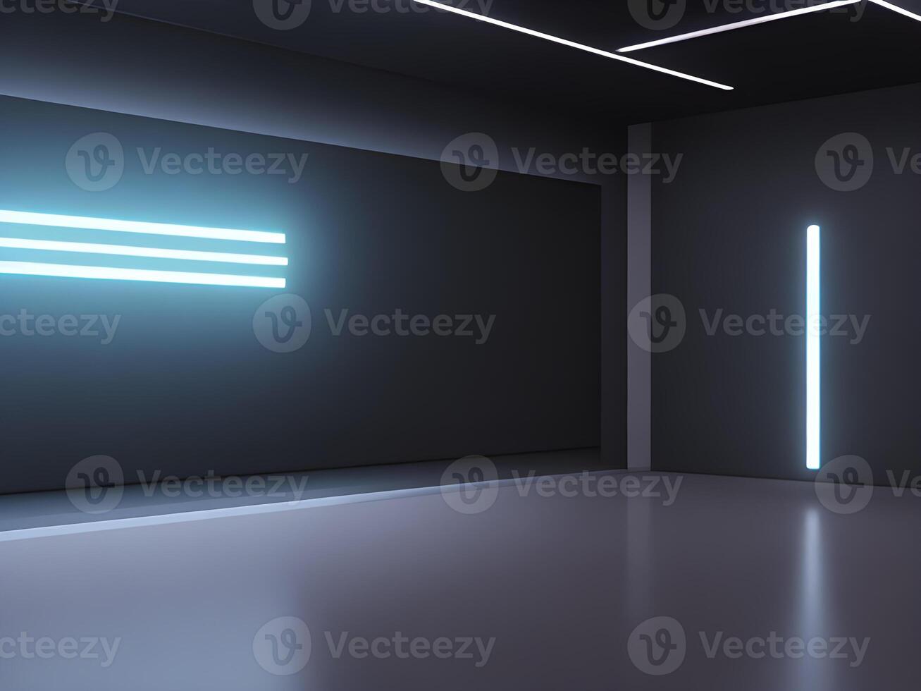 Empty dark futuristic Sci Fi hall room or studio. photo