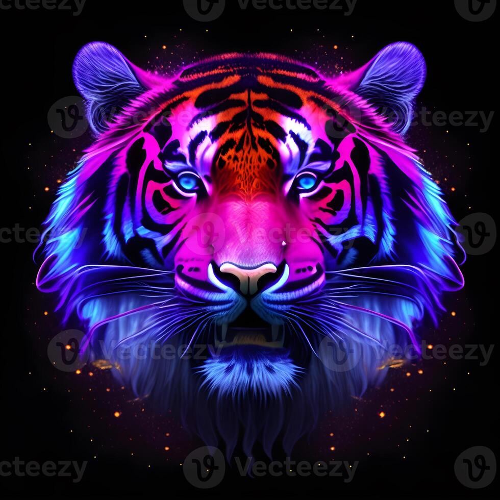 Light neon style art portrait of a tiger. photo