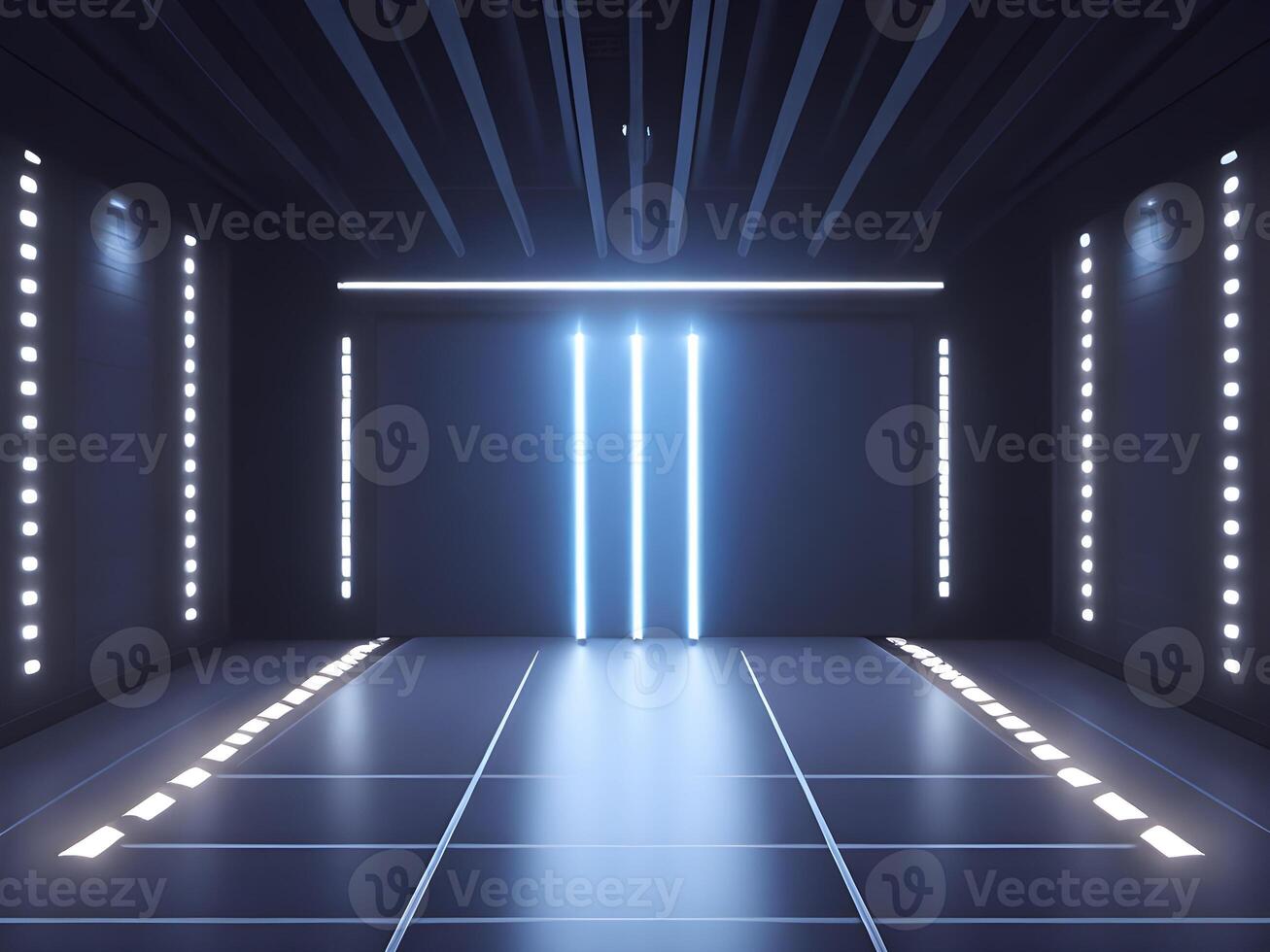 Empty dark futuristic Sci Fi hall room or studio. photo