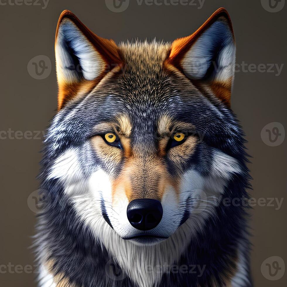 Face of a Wolf with a dark background. photo