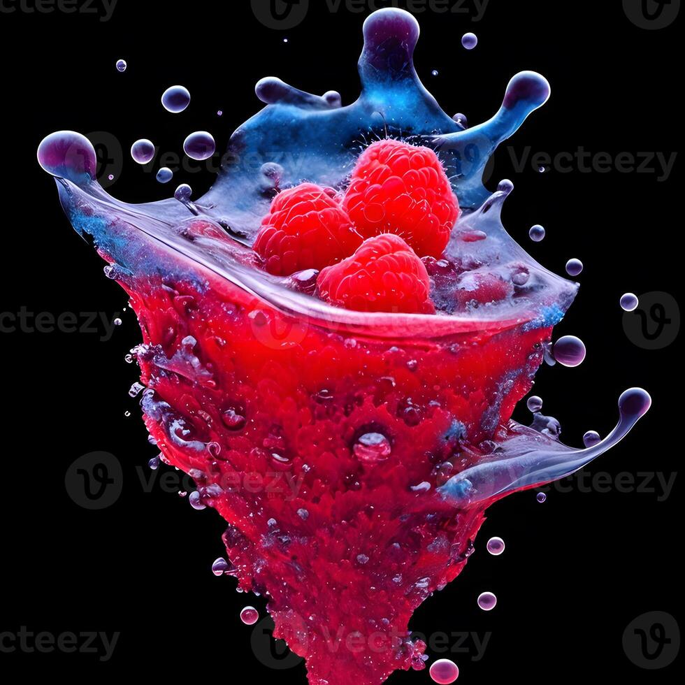 Amazing Raspberry with water splash and drops, photo