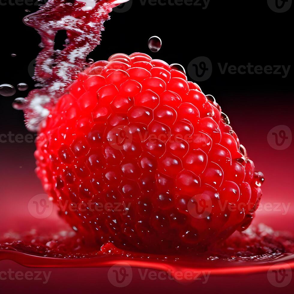 Amazing raspberrywith water splash and drops isolated, photo