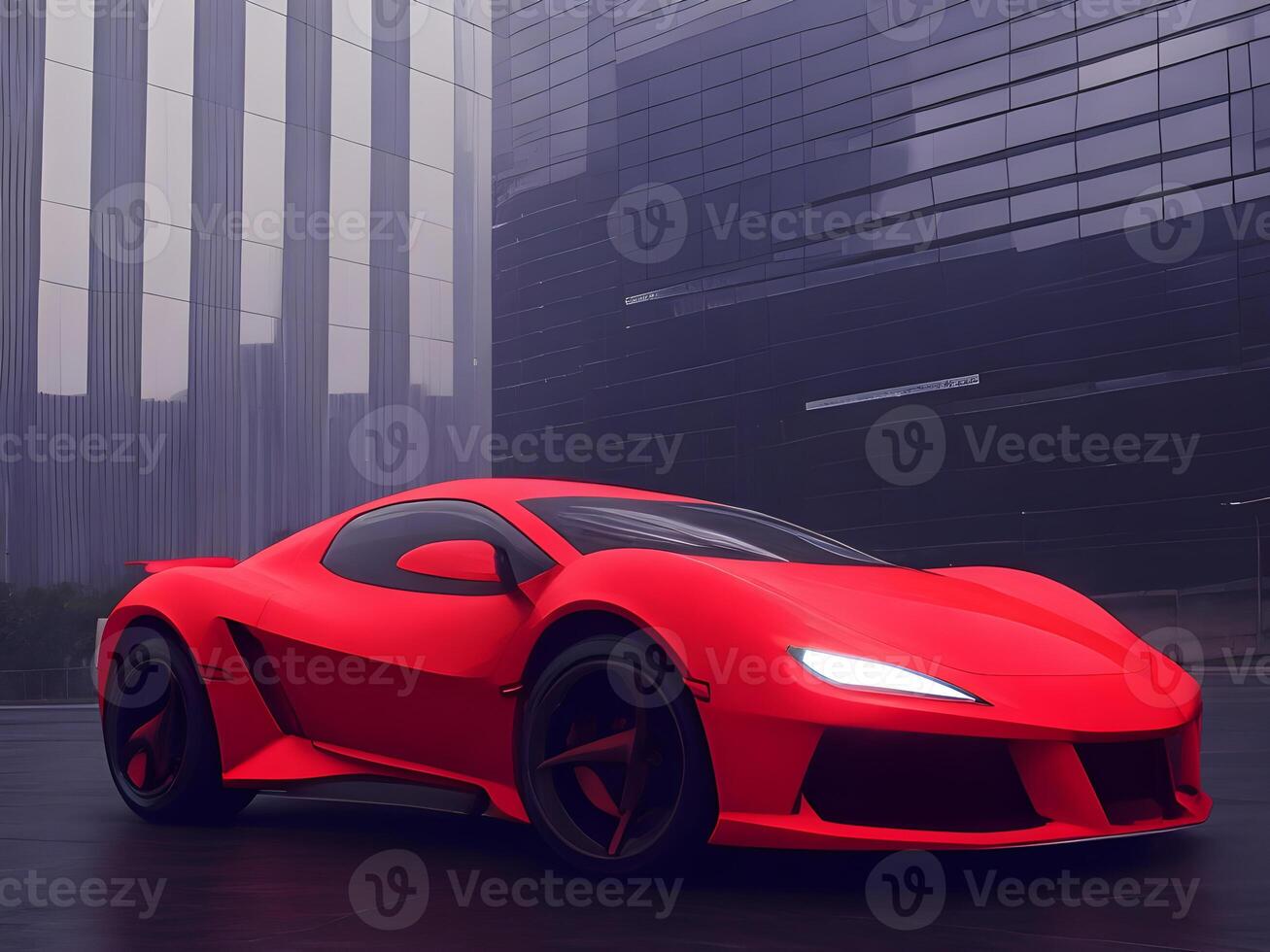 Futuristic electric concept car in city background. photo
