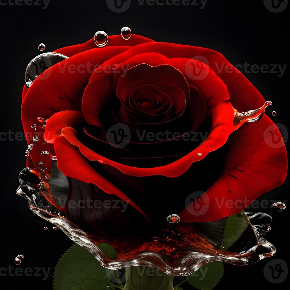 Rose with water splash and drops isolated, photo