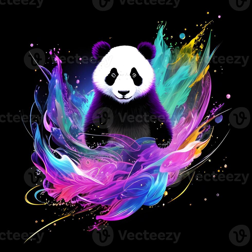 Light neon style art portrait of a panda, photo