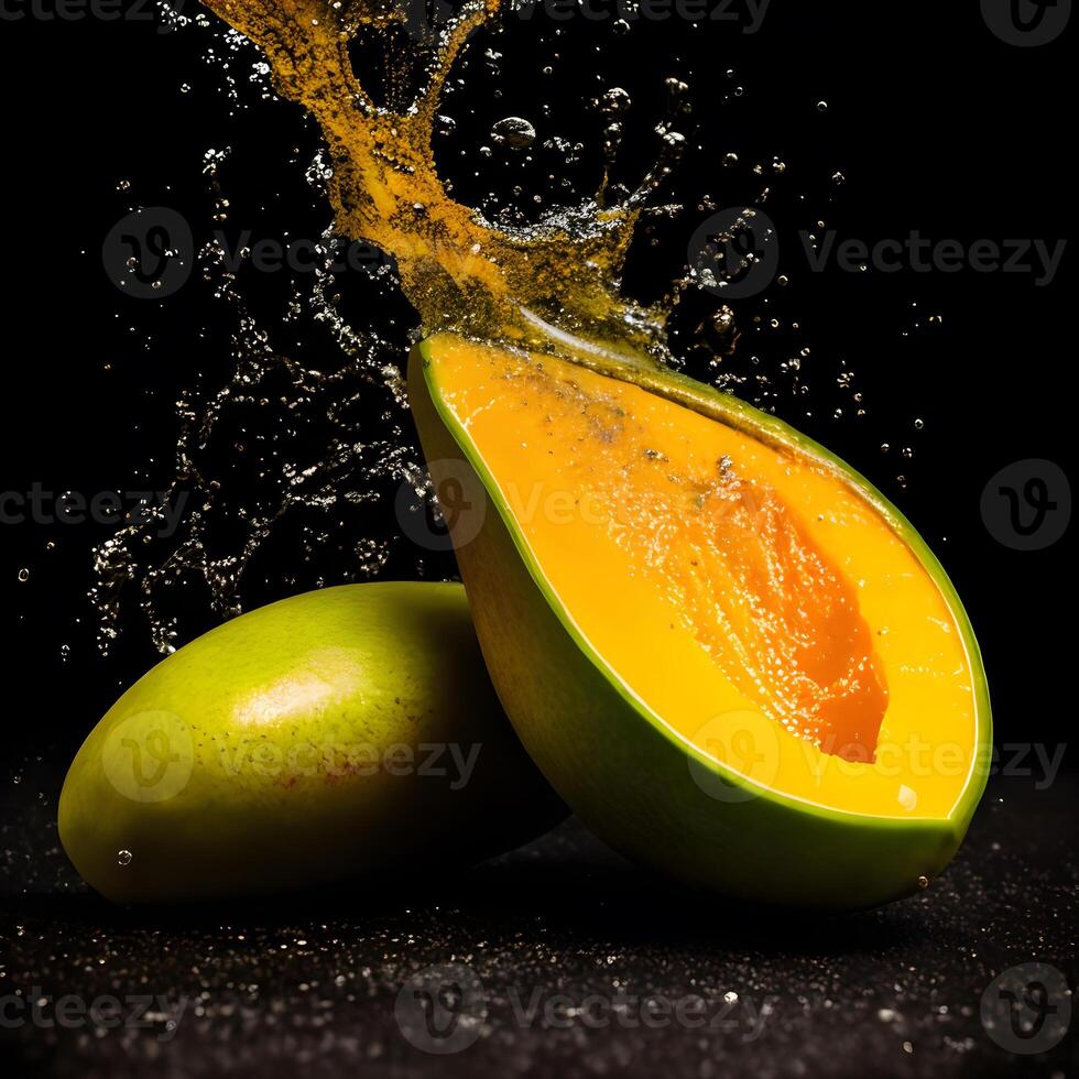 increíble mango con agua chapoteo y gotas aislado, generativo ai foto
