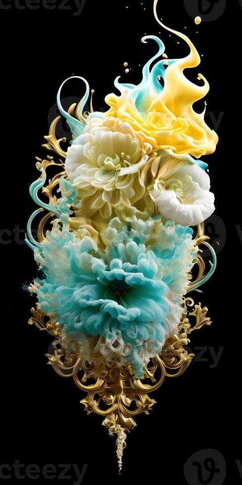 Illustration with papercut flowers with smoke. photo
