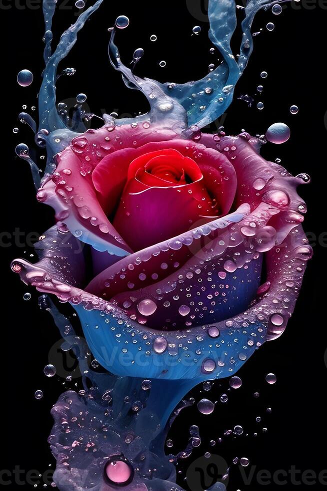 increíble Rosa con agua chapoteo y gotas, generativo ai foto