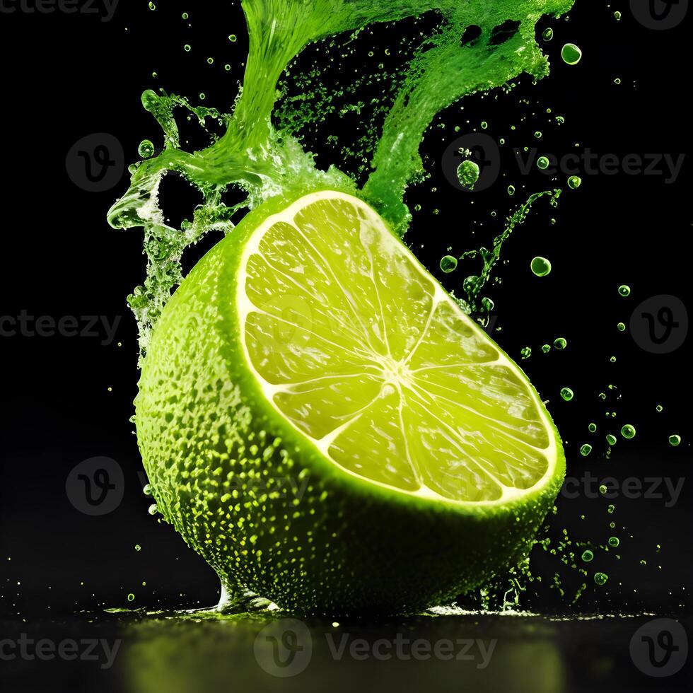 Amazing Lime with water splash and drops isolated, photo