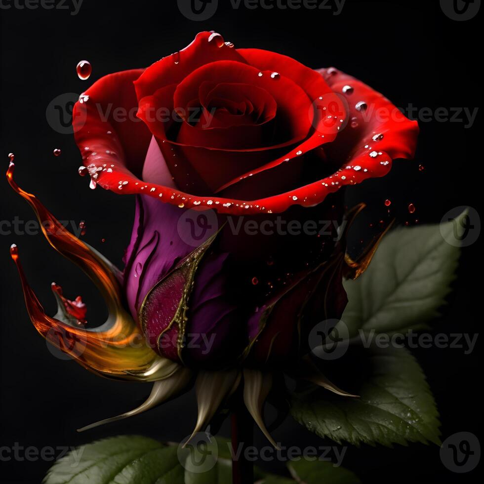 Rose with water splash and drops isolated, photo
