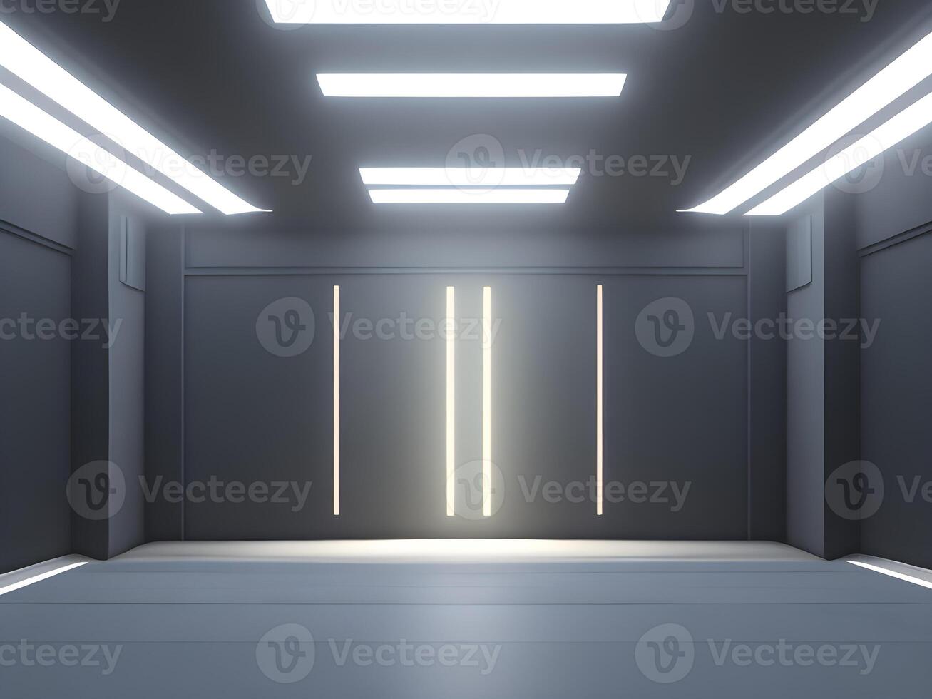 Empty dark futuristic Sci Fi hall room or studio. photo