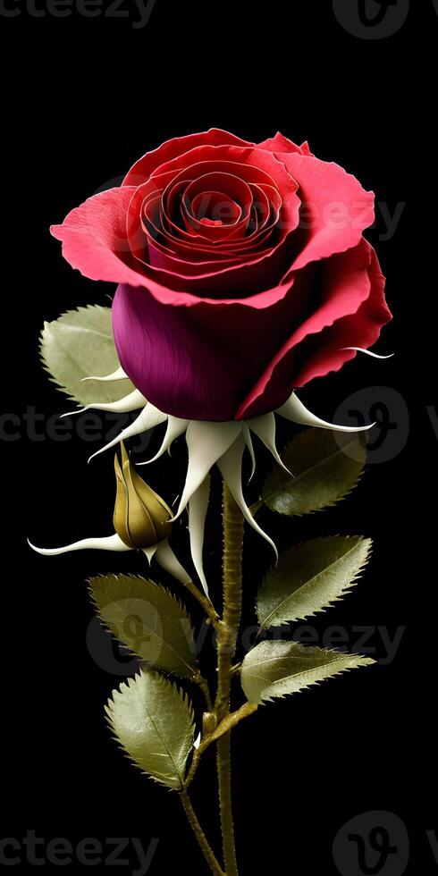 Illustration of a Rose in black background. photo