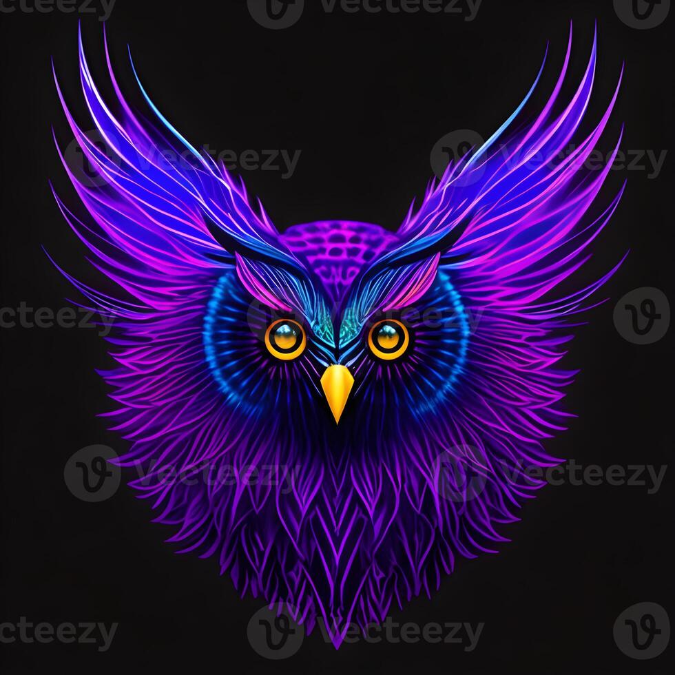 Light neon style art portrait of a owl, photo