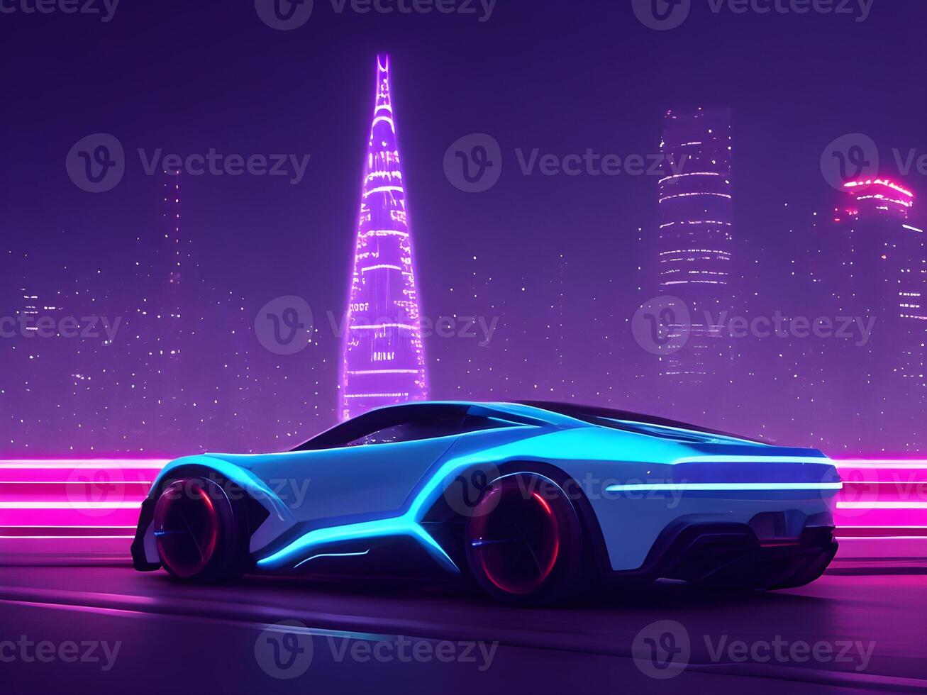 futurista eléctrico concepto coche en cyberpunk antecedentes. generativo ai foto