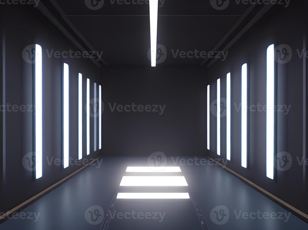Empty dark futuristic Sci Fi hall room or studio. photo