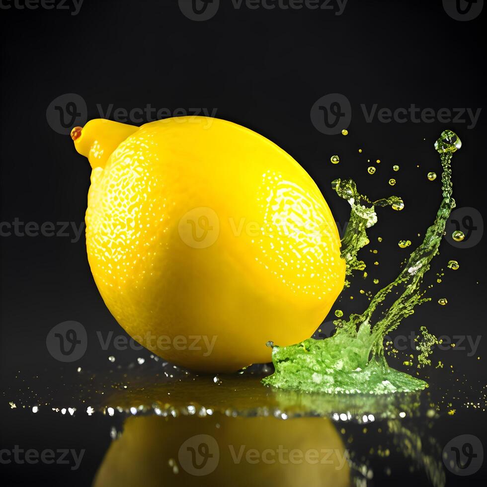 Amazing Lemon with water splash and drops isolated, photo