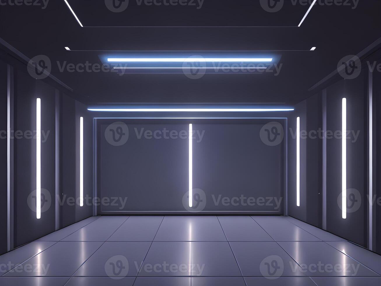 Empty dark futuristic Sci Fi hall room or studio. photo