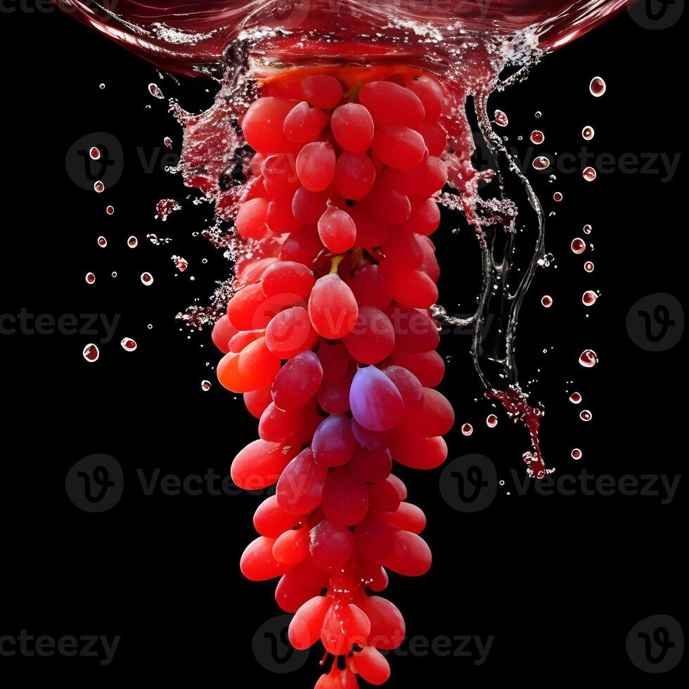 Amazing bunch of Grapes with water splash and drops isolated, photo