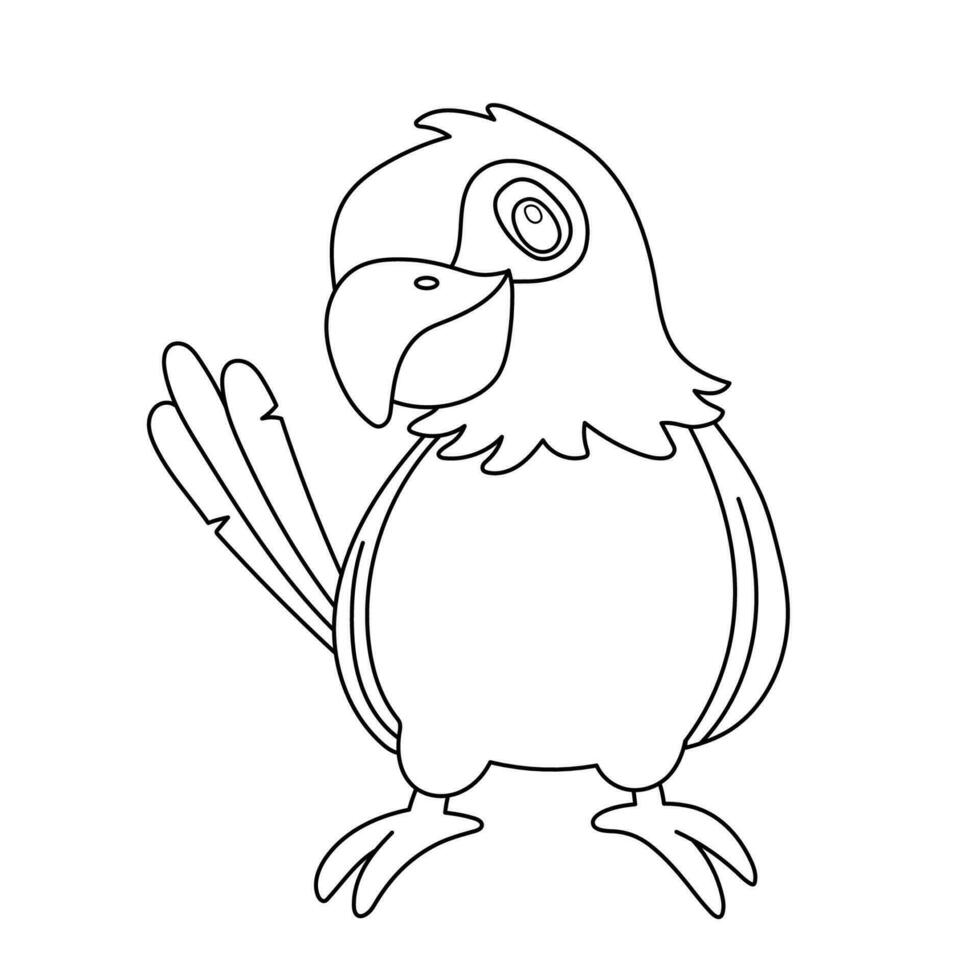 Line funny parrot bird. Outline cartoon character isolated on white for coloring book vector