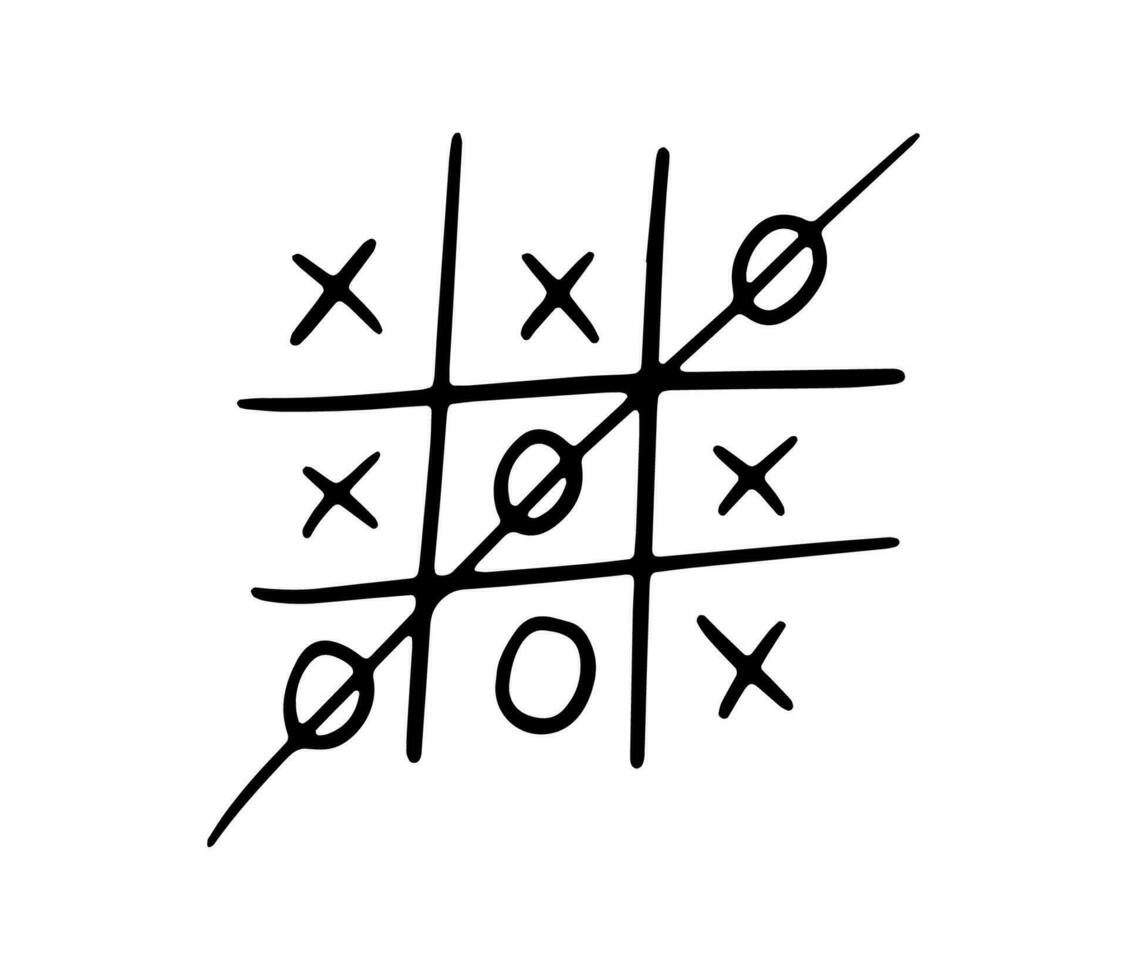 Hand drawn tic tac toe game. Doodle sketch isolated on white vector