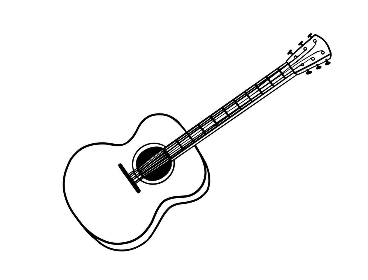 Hand drawn doodle of classical guitar. Musical instrument. Sketch of acoustic guitar or ukulele. Vector illustration isolated on white background