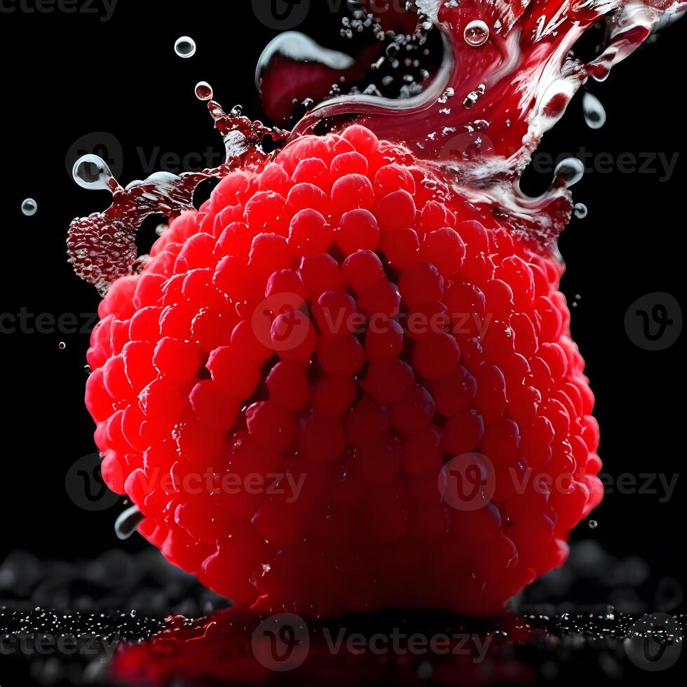 Amazing raspberrywith water splash and drops isolated, photo