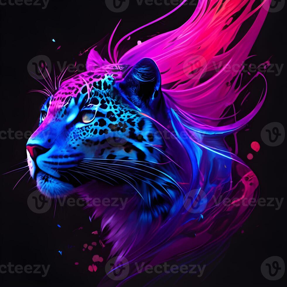 Light neon style art portrait of a jaguar, photo