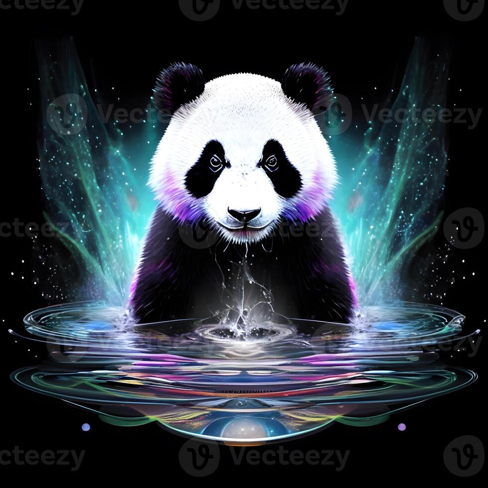 Light neon style art portrait of a panda, photo