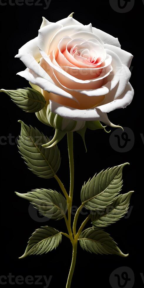 Illustration of a White Rose in black background. photo