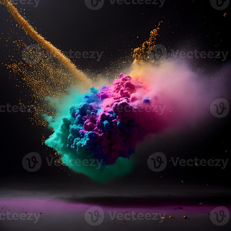 Colorful powder explosion in the air, photo