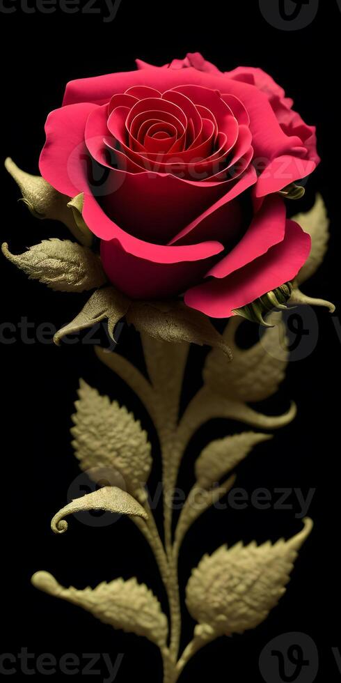Illustration of a Rose in black background. photo
