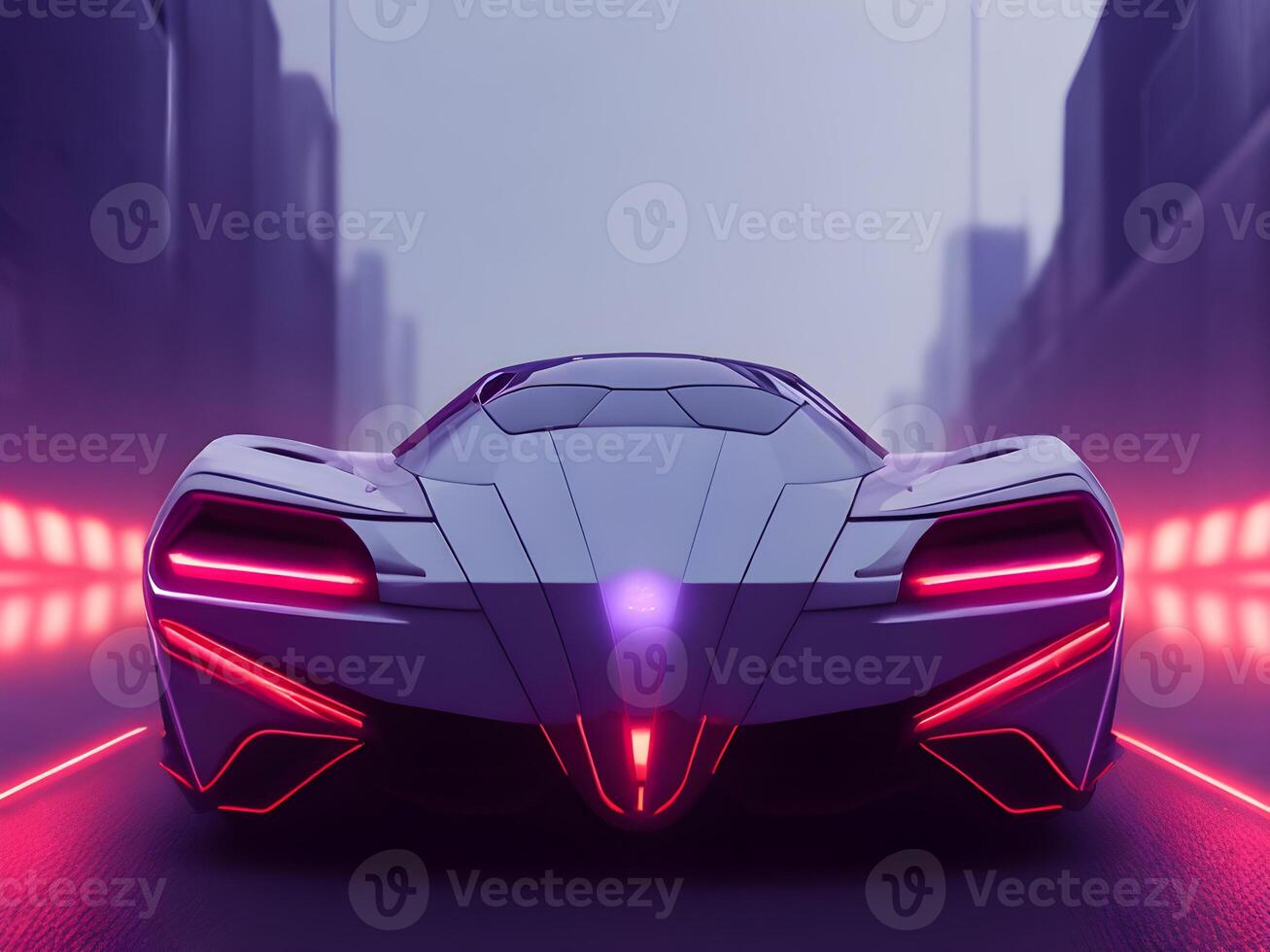 Futuristic electric concept car in cyberpunk background. photo