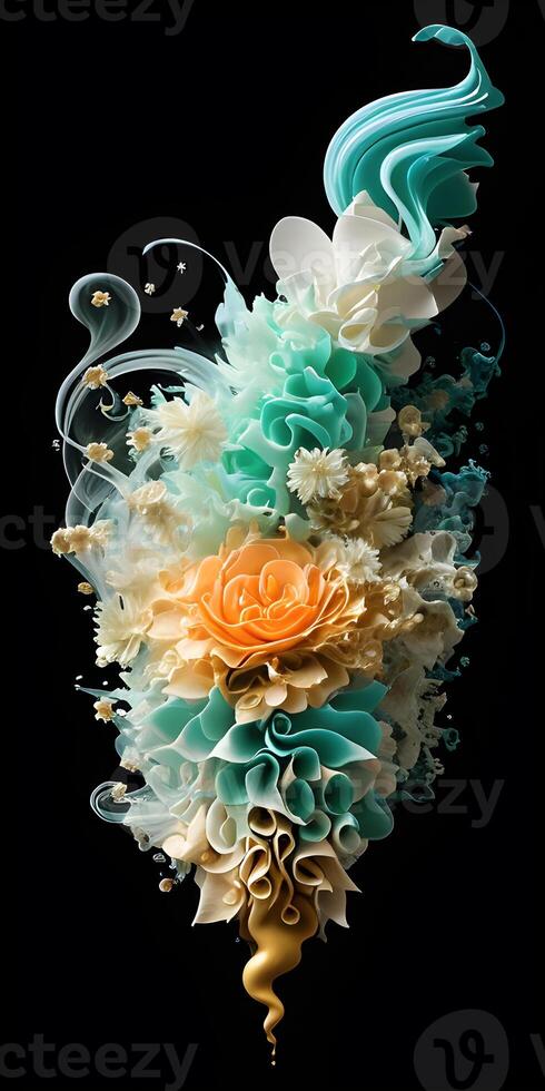 Illustration with papercut flowers with smoke. photo