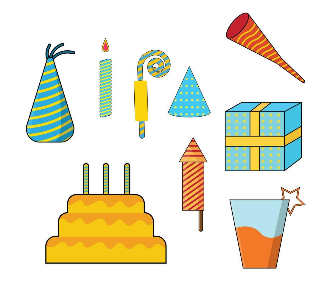 Set of cute Birthday design element Party icon. Festival pack vector