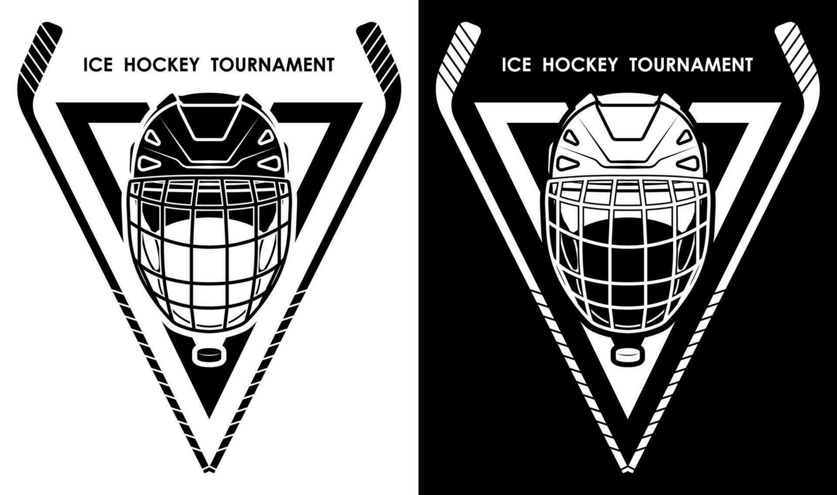 symbol, emblem of crossed sports sticks and black rubber puck for ice hockey competition. Hockey sports equipment. Active lifestyle. Vector