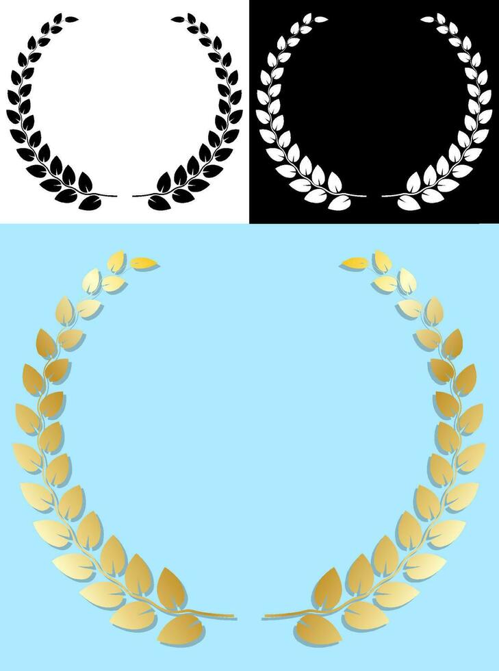 laurel wreath. Award of winner of competition with olive branch. Easy to edit color. Shadow for any background on separate layer. Vector